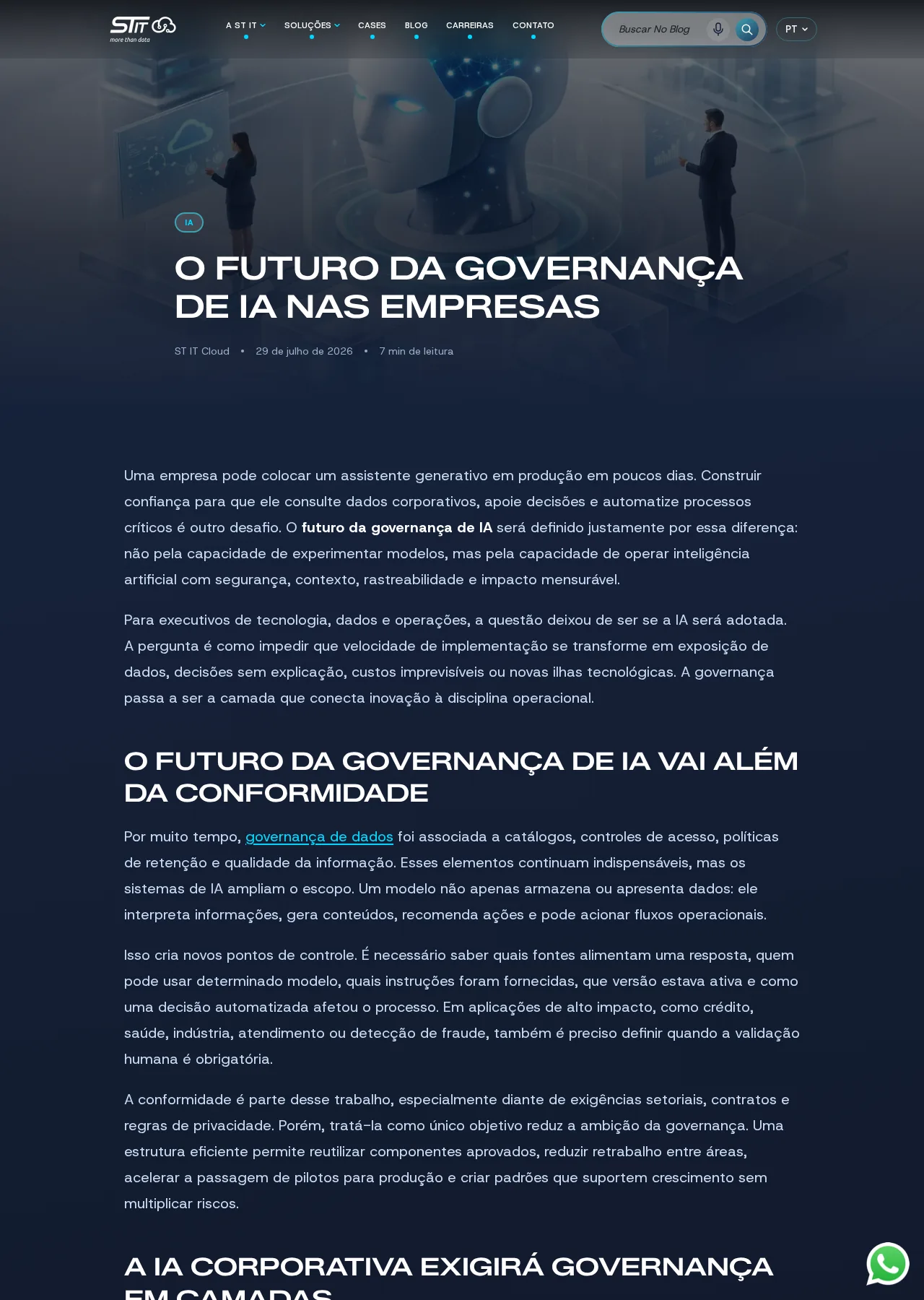 Conteúdo sobre governança de inteligência artificial para ST IT