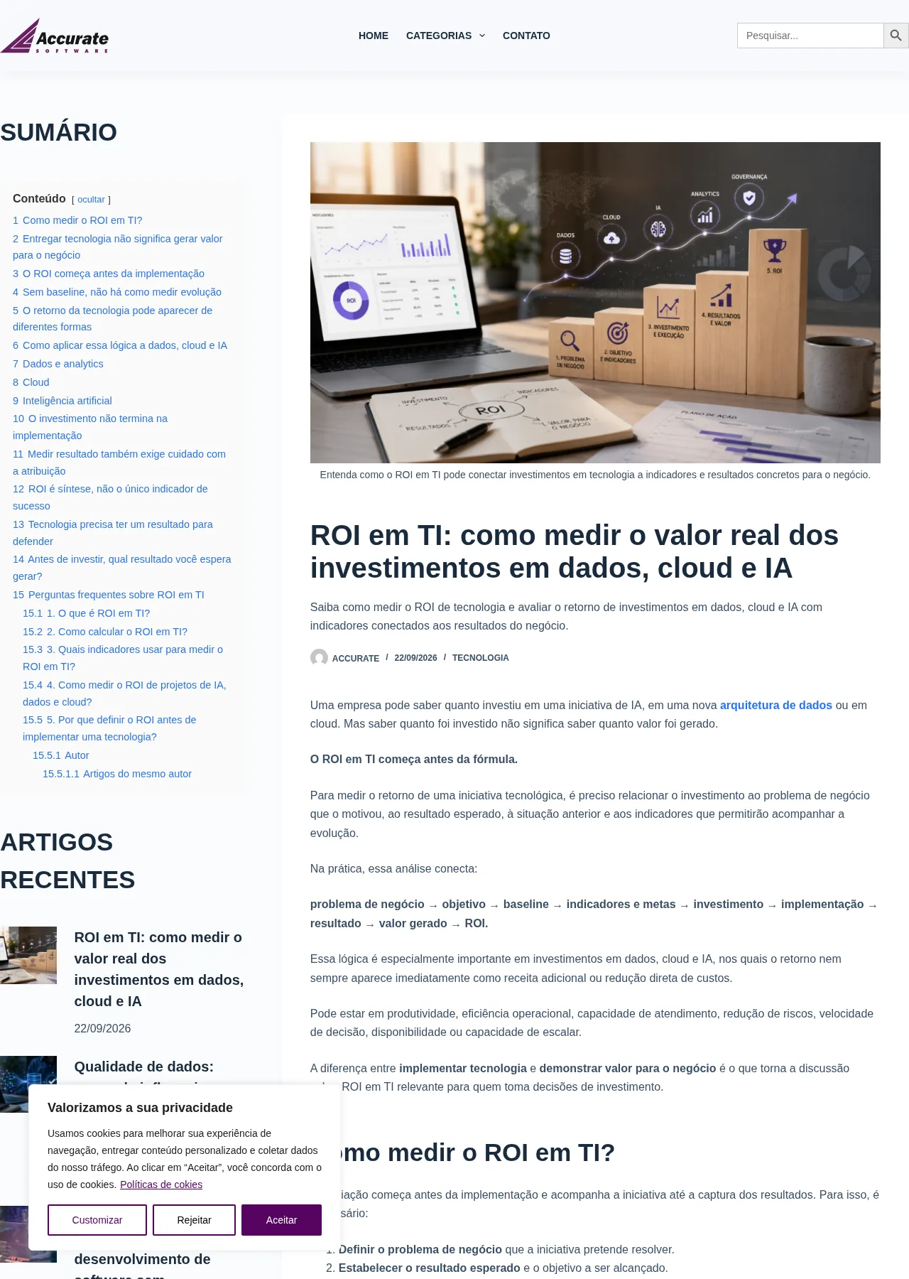Artigo sobre ROI em TI produzido para Accurate Software