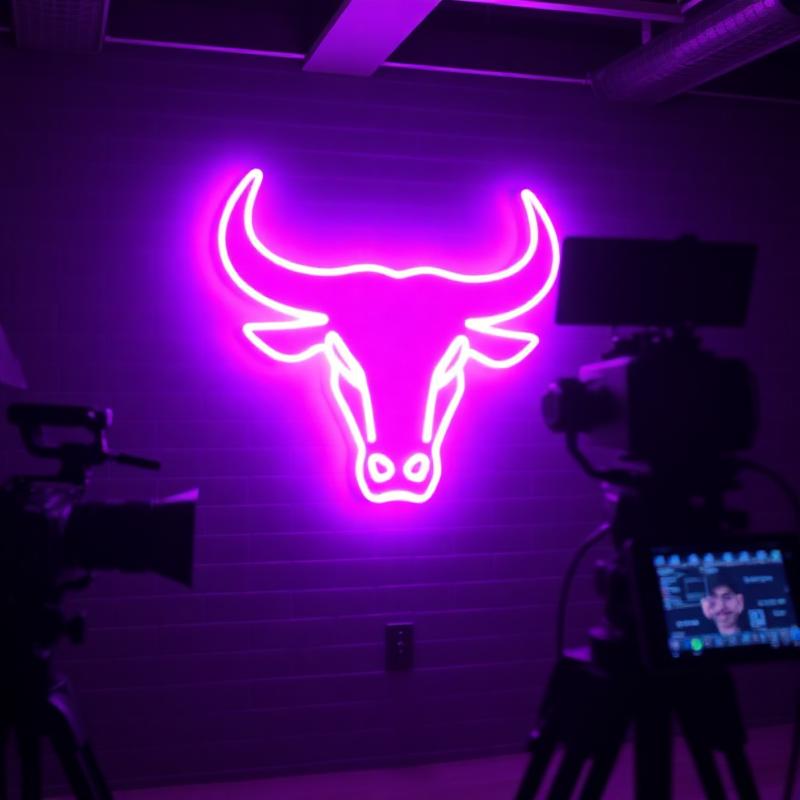 Estúdio Bull Digital com letreiro neon